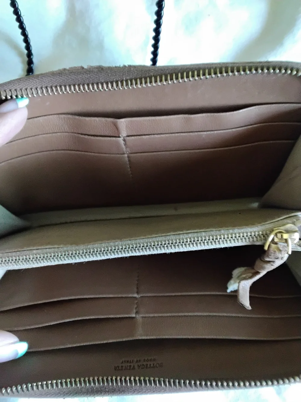 Authentic Bottega Veneta Woven Zip-Around Wallet in Taupe